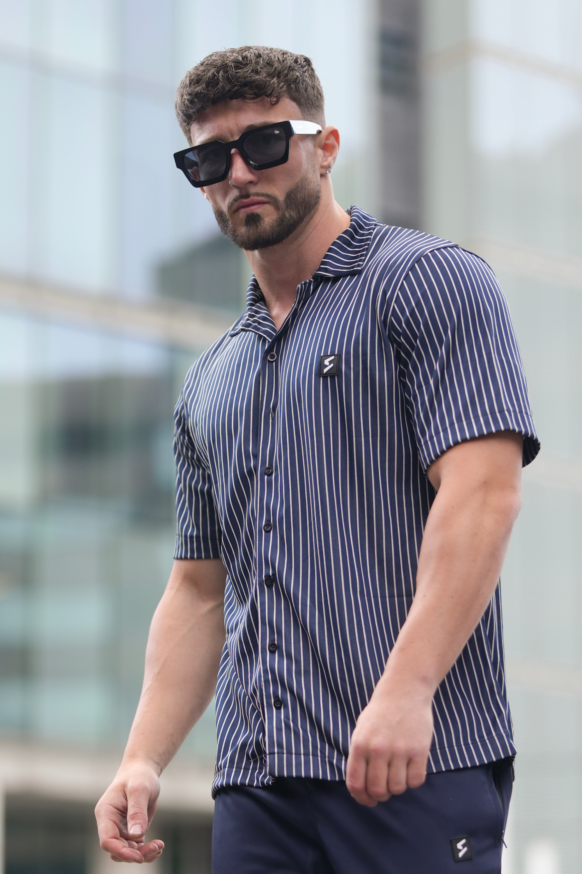 Spd Navy Stripe Button Up Polo