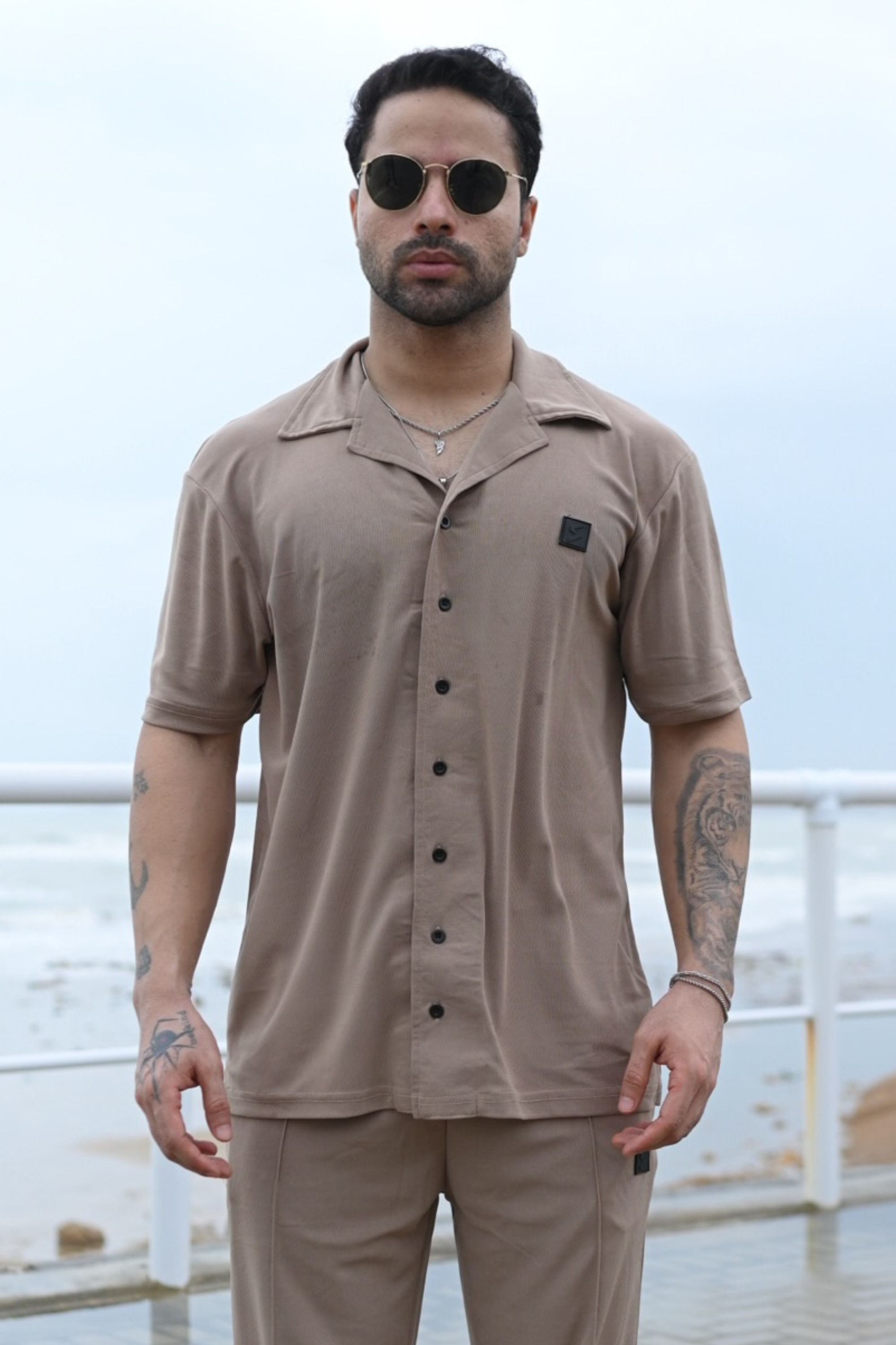 Spd Beige Button Up Polo